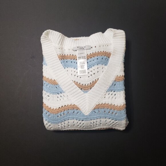 Studio 1886 Sweater Women's Size XL Blue Beige Ivory Cottagecore Light Academia - Picture 16 of 16